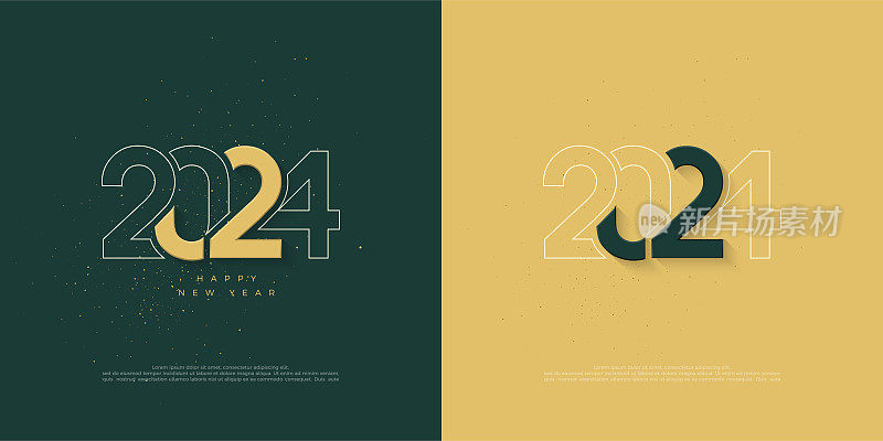 2024年新年快乐，独一无二的数字，经典的主题。高级设计2024日历，海报，模板或海报设计。