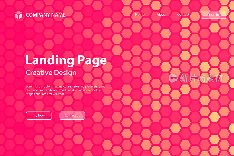 登陆页面模板-六角形马赛克与橙色梯度-抽象几何背景