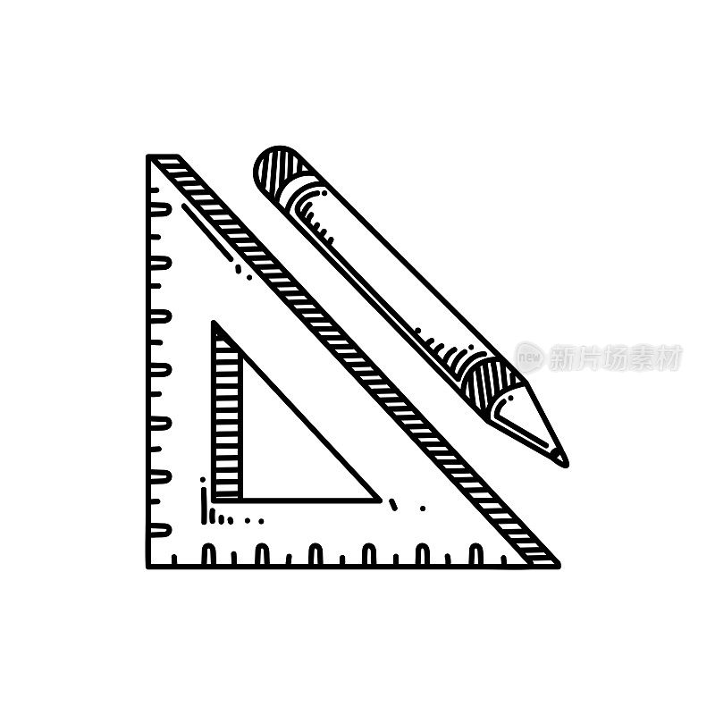 铅笔和标尺线图标,草图设计,像素完美,可编辑的笔画。标志、标志、符号。
