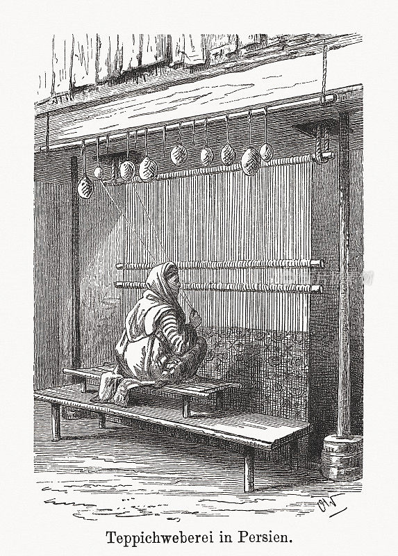波斯地毯编织,木版雕刻,1894年出版