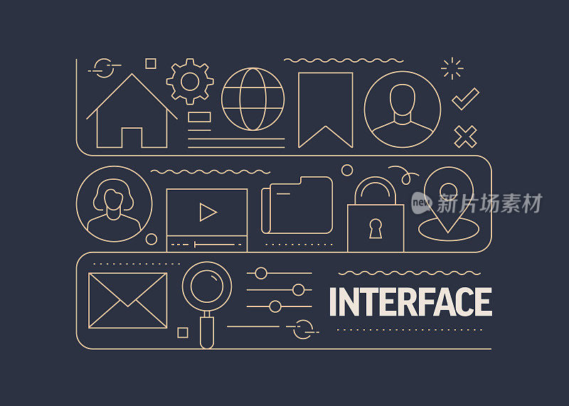 用户界面相关矢量横幅设计概念，图标的现代线条风格