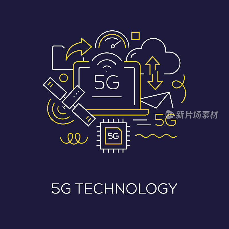 矢量插图5G技术概念。线条艺术风格背景设计网页，横幅，海报，打印等。矢量插图。