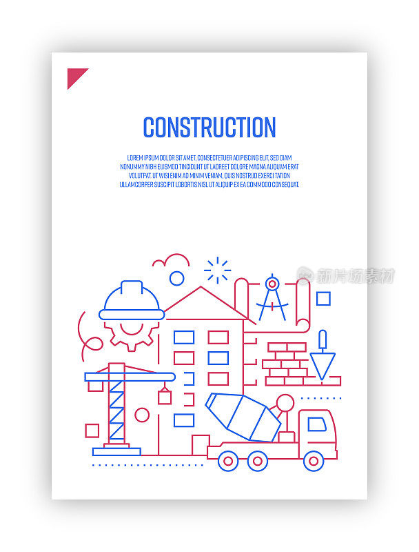 建筑工业概念向量集插图。线条艺术风格背景设计网页，横幅，海报，打印等。矢量插图。