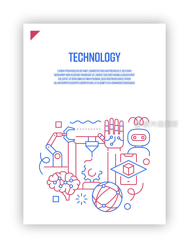 插图矢量集未来技术概念。线条艺术风格的网页，横幅，海报，印刷等背景设计。矢量插图。
