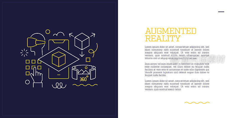 矢量集插图增强现实概念。线条艺术风格的网页，横幅，海报，印刷等背景设计。矢量插图。