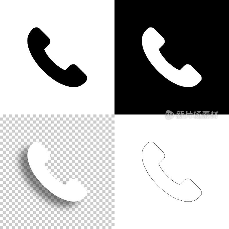 电话。图标设计。空白，白色和黑色背景-线图标