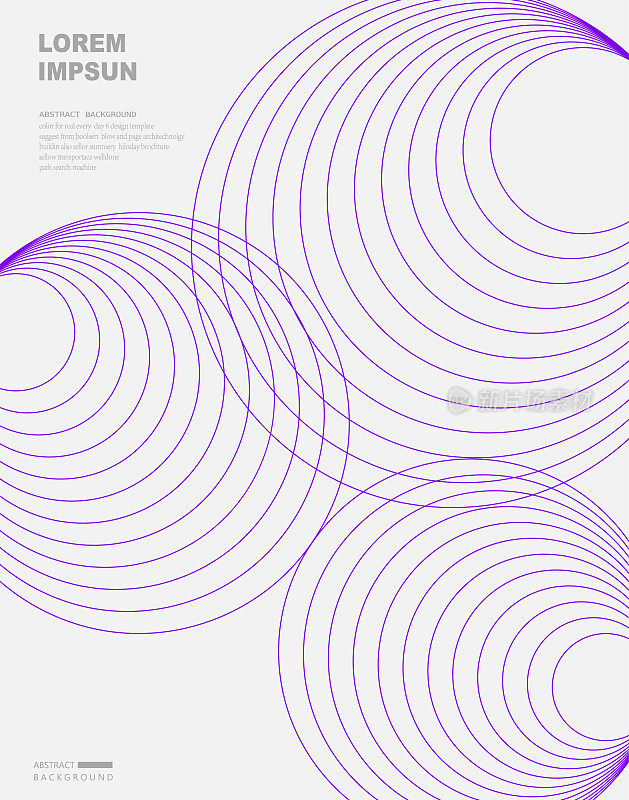 抽象的紫色圆圈交融线条几何极简主义图案海报背景