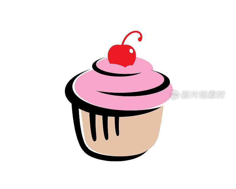 樱桃装饰纸杯蛋糕的插图