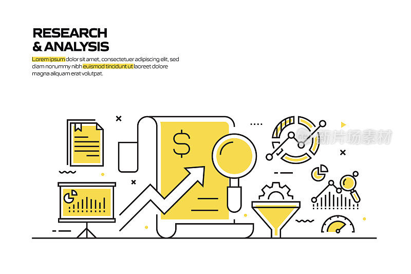 研究和分析概念，线风格矢量插图