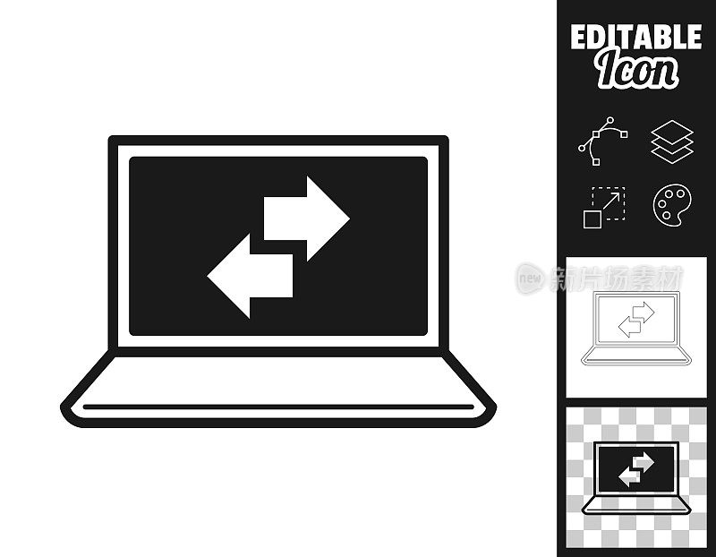 转移与笔记本电脑。图标设计。轻松地编辑