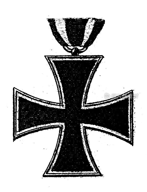 古董雕刻插图，文明:徽章徽章的德国秩序的铁十字架