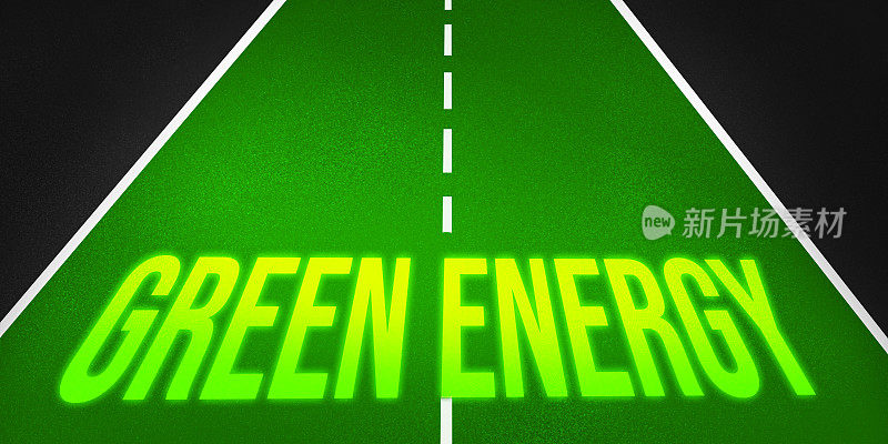 绿色能源概念背景写在路上。绿色道路背景下的可再生能源和电动汽车概念