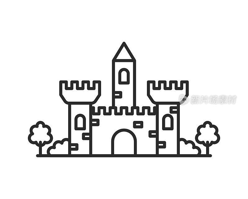 城堡图标。中世纪城堡图标的社交媒体，网页和应用程序设计。矢量图