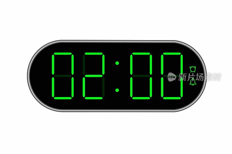 显示02.00数字时钟的矢量平面插图。