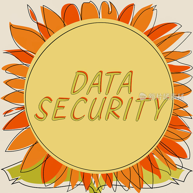 介绍数据安全的文字说明。业务概述机密磁盘加密备份密码屏蔽框架与树叶和鲜花周围和重要的公告里面。