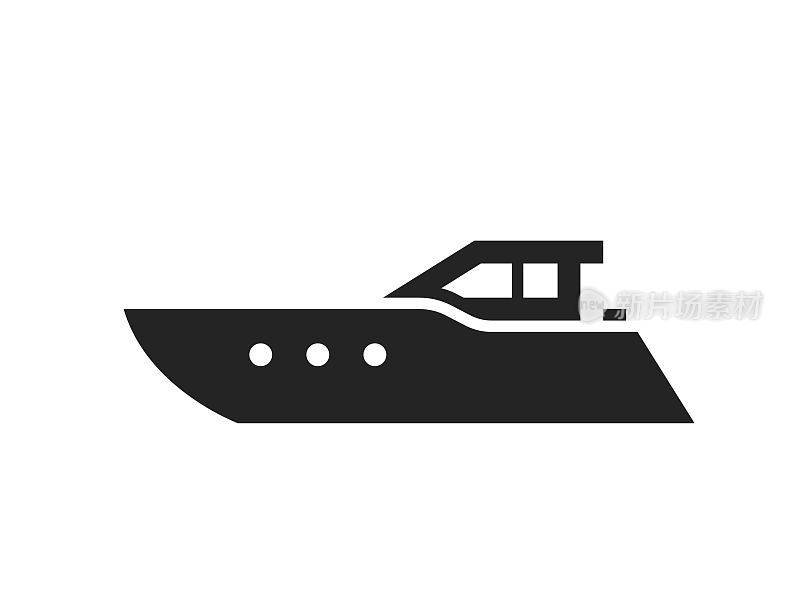 快艇图标。水上旅行和休息的摩托艇。水路运输标志