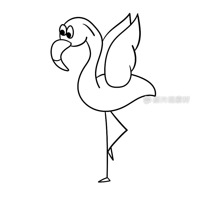 简单的火烈鸟，轮廓向量。卡通火烈鸟-涂色书