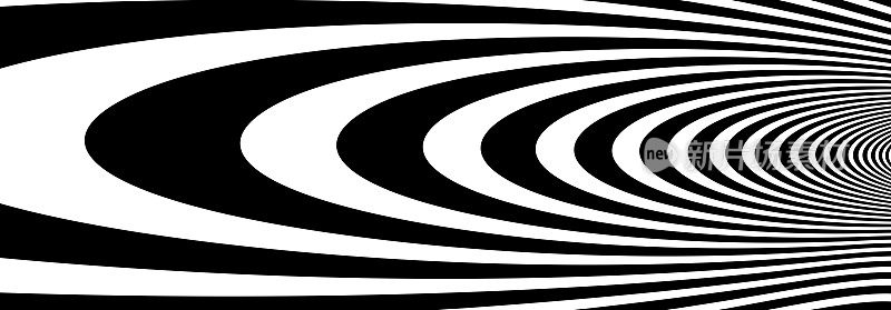 抽象op艺术黑白线在超3D透视矢量抽象背景，艺术插画迷幻线性模式，催眠光学错觉。
