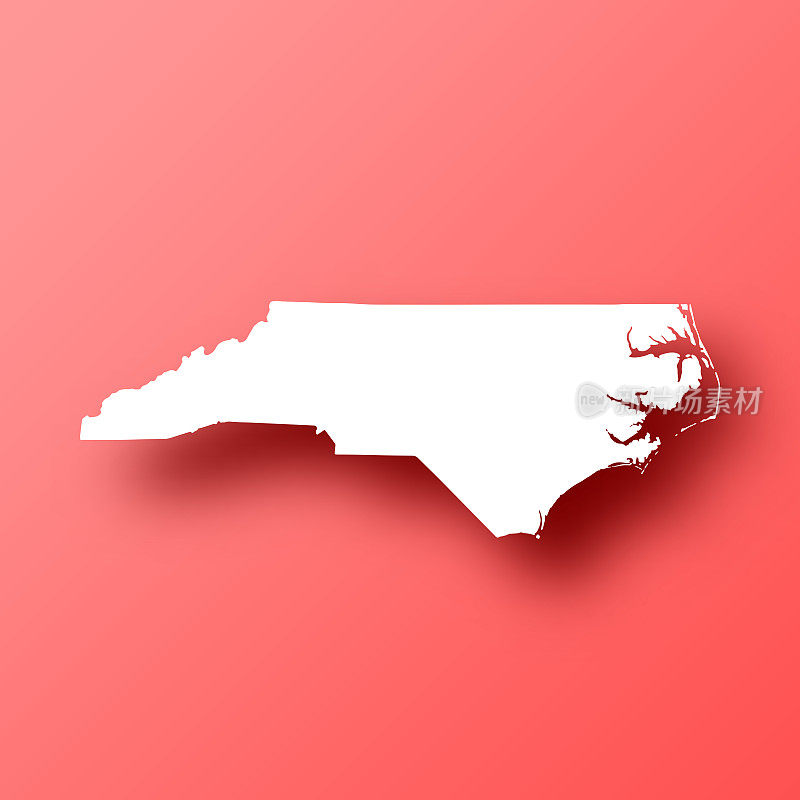 北卡罗莱纳州地图红色背景与阴影