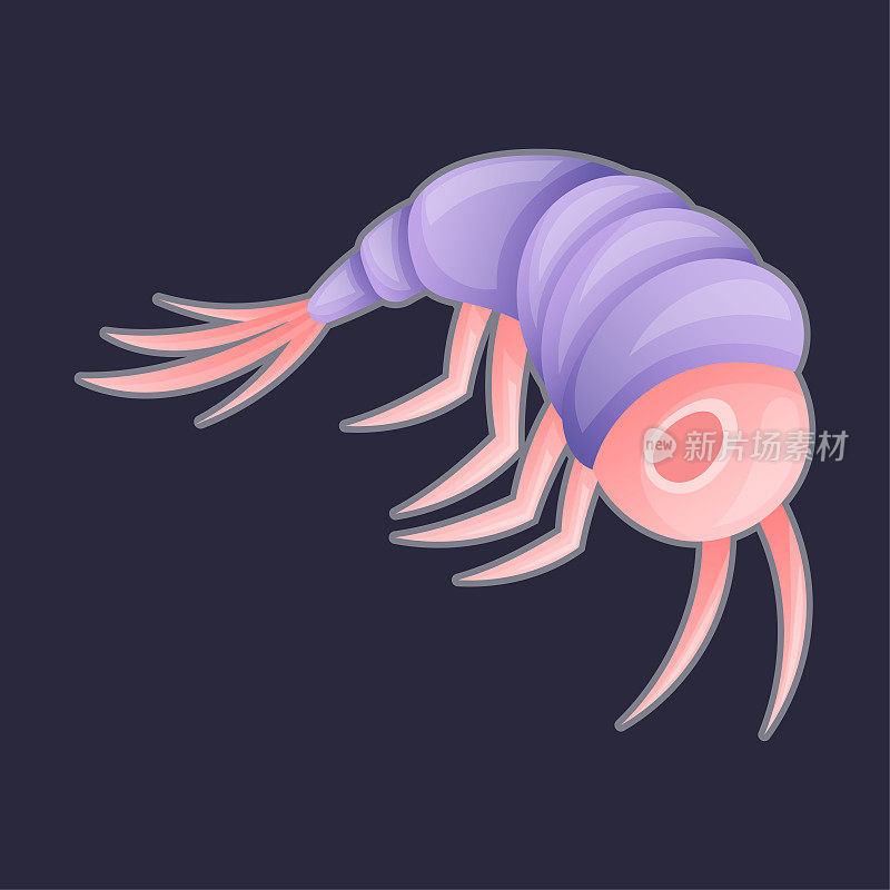 紫色浮游生物水生物自由漂浮在黑暗背景矢量插图