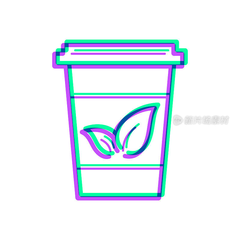 一次性的茶杯。图标与两种颜色叠加在白色背景上