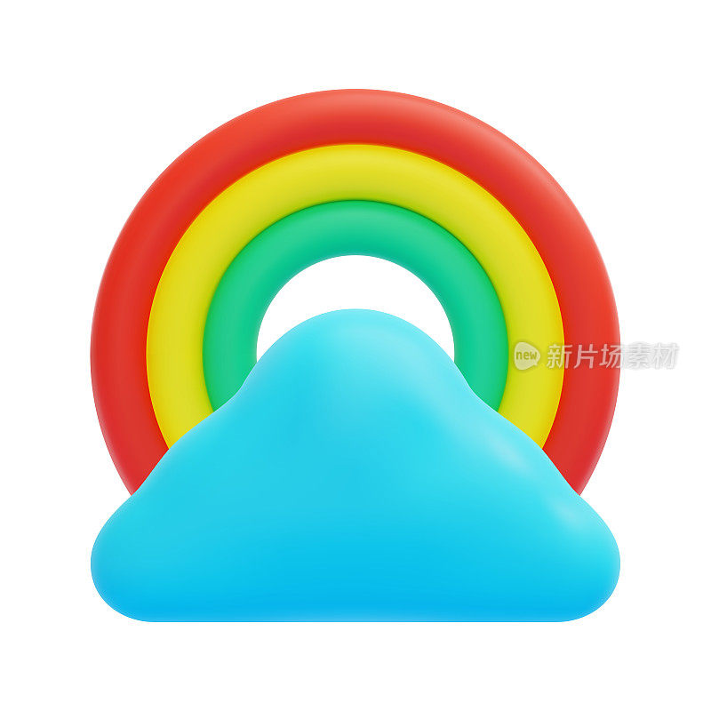 3d云和彩虹图标矢量。孤立在白色背景上。三维天气，气象，预报和自然概念。卡通简约风格。三维频谱图标矢量渲染插图。