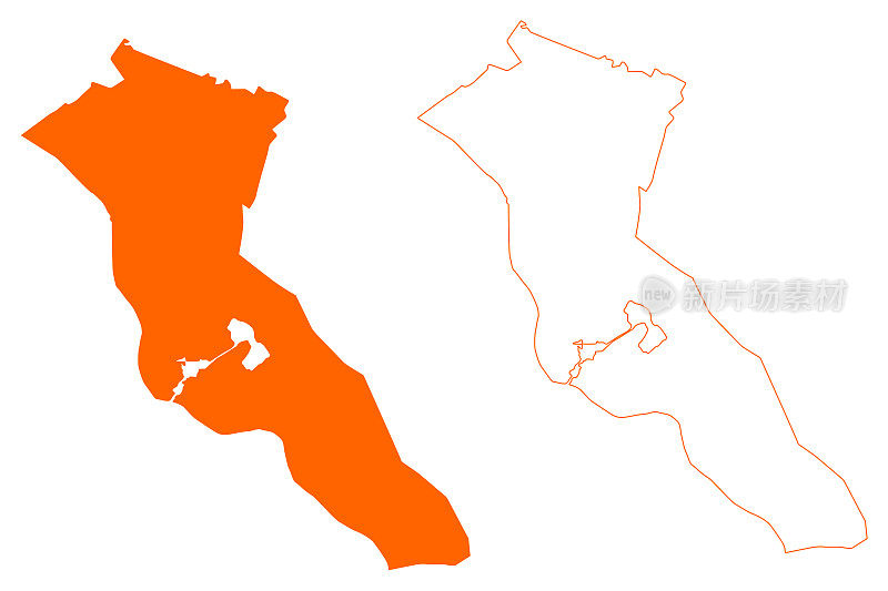 卑尔根市(荷兰王国、荷兰、林堡省)地图矢量插图，潦草素描卑尔日地图