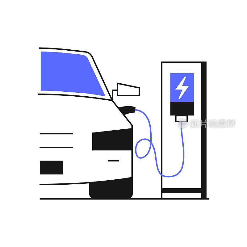 电动汽车家用充电站矢量概念。电动汽车充电器。