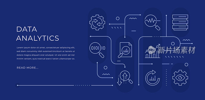 数据分析可编辑的网页横幅设计与现代线条图标