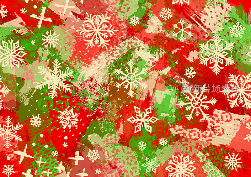 无缝红色和绿色圣诞垃圾冬季雪花图案