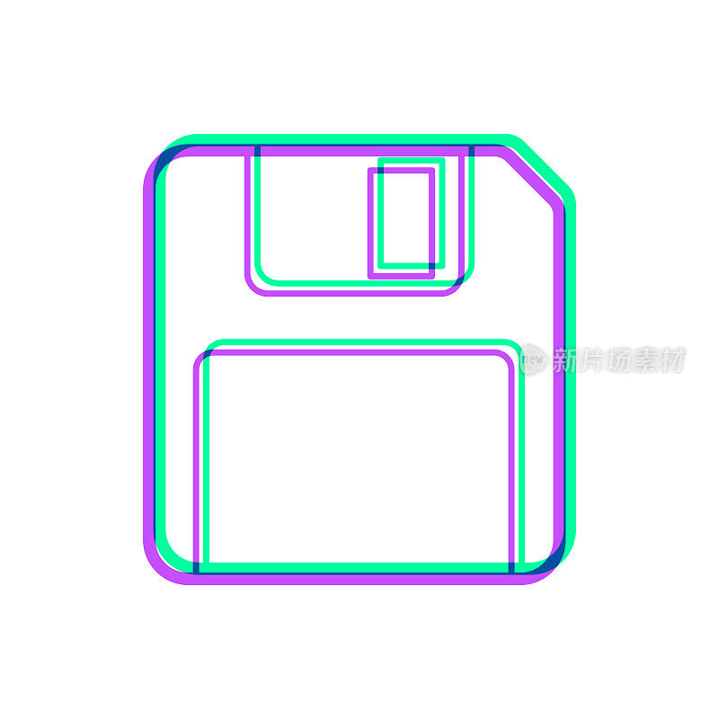 软盘。图标与两种颜色叠加在白色背景上