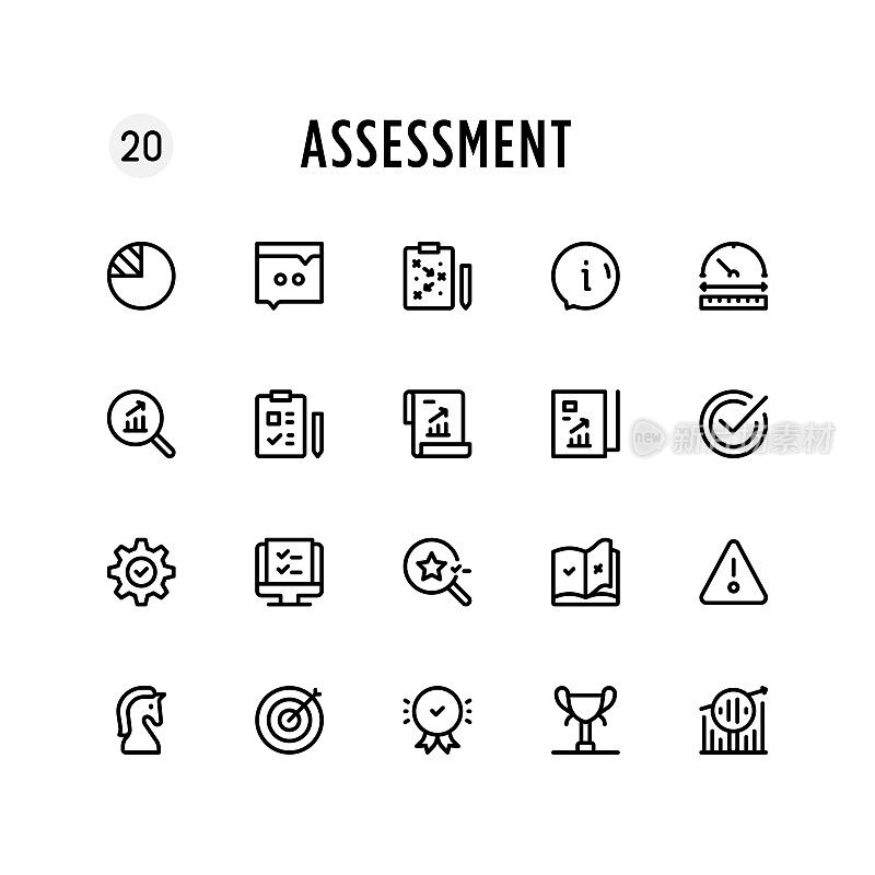 评估线图标集。可编辑的中风。像素完美。