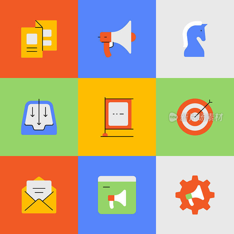 广告图标集。可编辑的中风。像素完美。