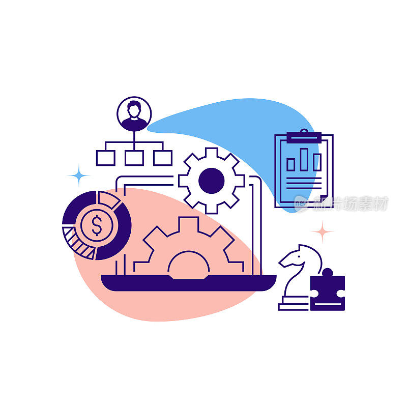 商业计划相关线横幅设计。团队合作，合同，战略，财务，领导力