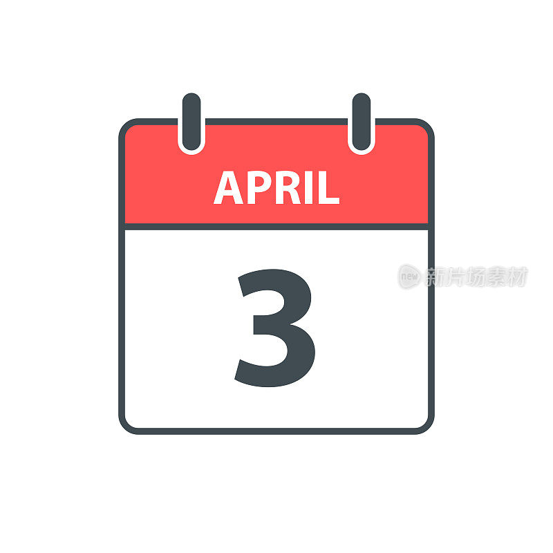 4月3日-每日日历图标在白色背景上的平面设计风格