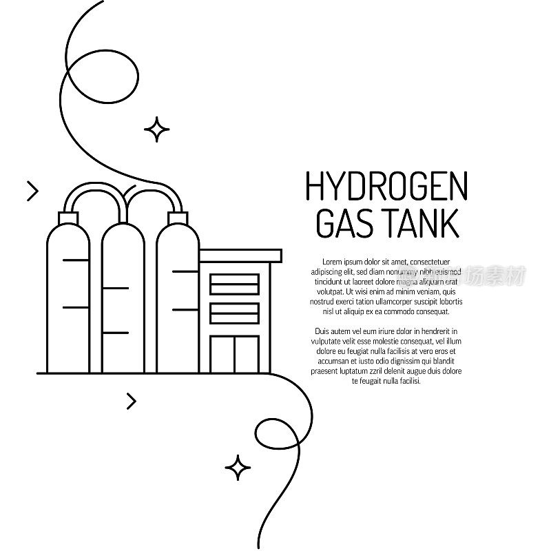 氢气罐图标的连续线条绘制。手绘符号矢量插图。