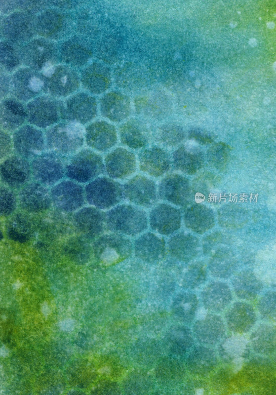 手绘背景与绿色和蓝色的颜色和六边形