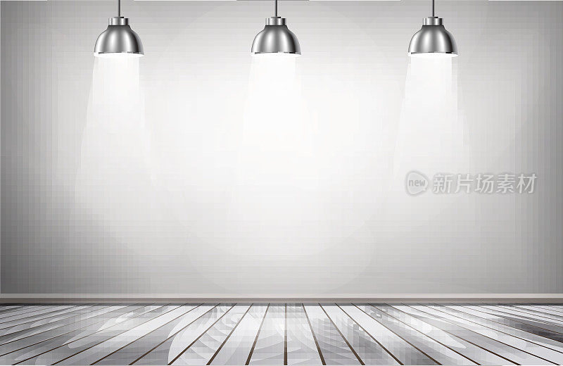 灰色房间的聚光灯和木地板。