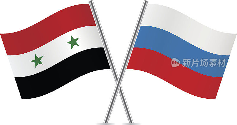叙利亚和俄罗斯国旗。向量。