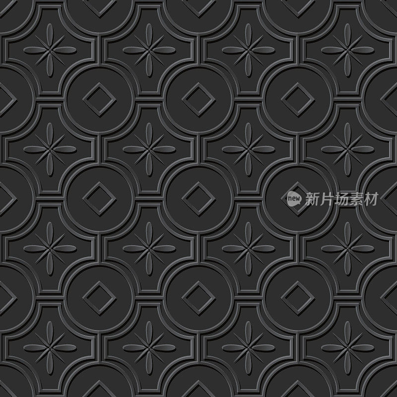 无缝3D优雅的黑色纸艺术图案169圆形检查