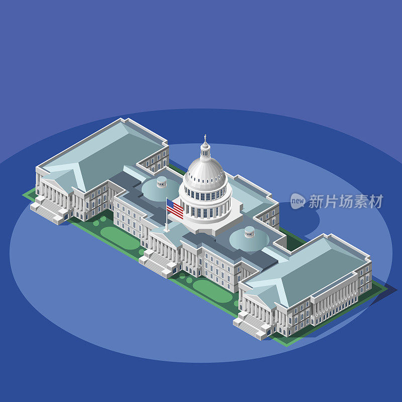 选举信息图国会大厦圆顶矢量等距建筑