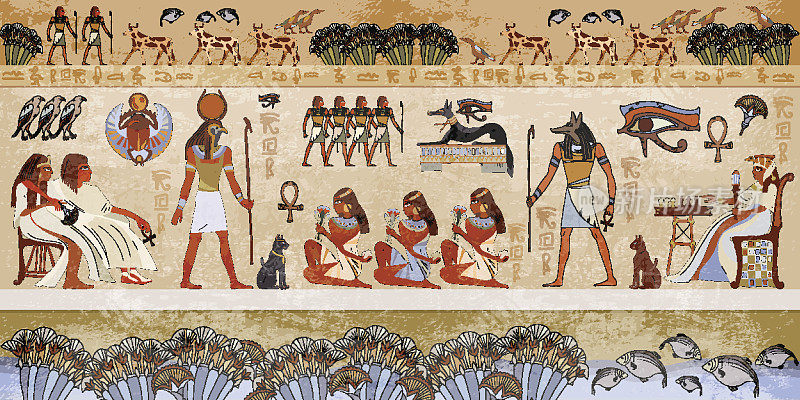 古埃及的场景。古埃及的壁画。