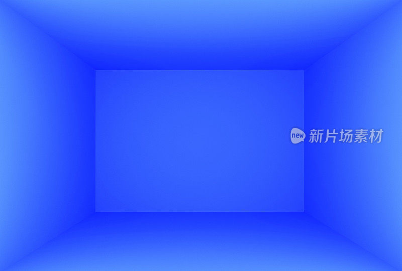 3D渲染蓝色空房间，室内插图