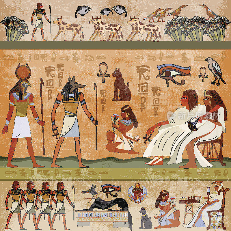 古埃及的场景。古埃及的壁画。