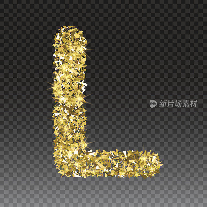金色闪烁的字母l向量闪烁的金色字体字母闪烁在方格背景。