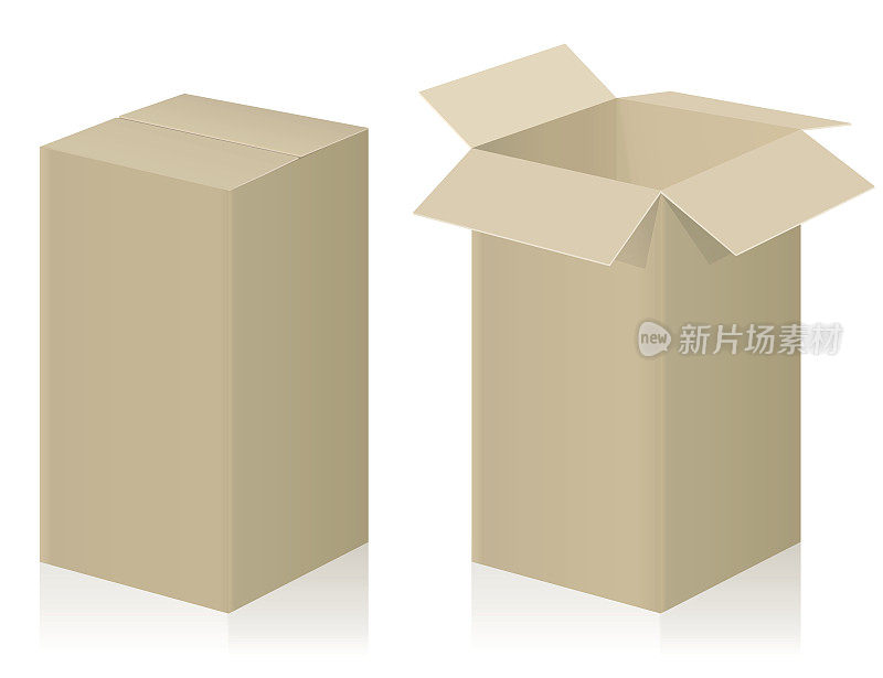 大包裹-关闭和打开-棕色坚固纸板-孤立的矢量插图在白色的背景。