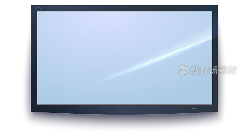 智能电视图标，电视屏幕带有暗框，LED电视挂在墙上，孤立在白色背景上。宽屏显示器图标，设计元素，模板为您的工作。三维演示