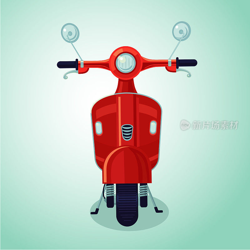 红色老式摩托车。孤立的卡通插图