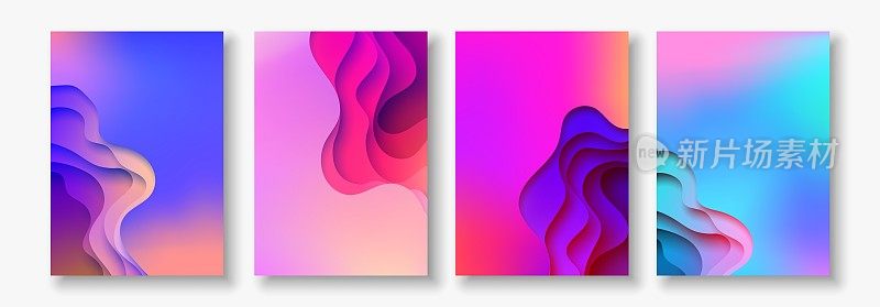 A4抽象彩色3d纸艺术插图集。对比的颜色。矢量设计布局的横幅，介绍，传单