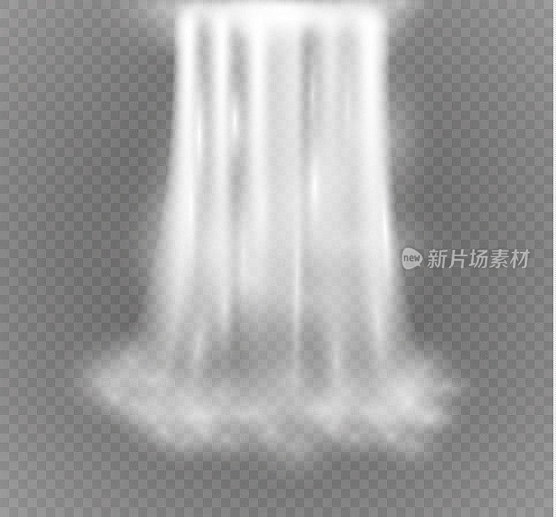 瀑布，孤立在透明的背景。矢量插图。一股水流